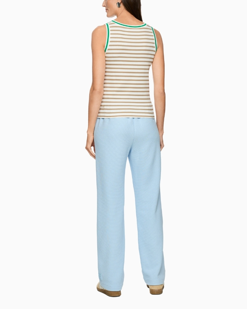 Woman wearing Marc Cain sleeveless striped top back view – Áines Boutique