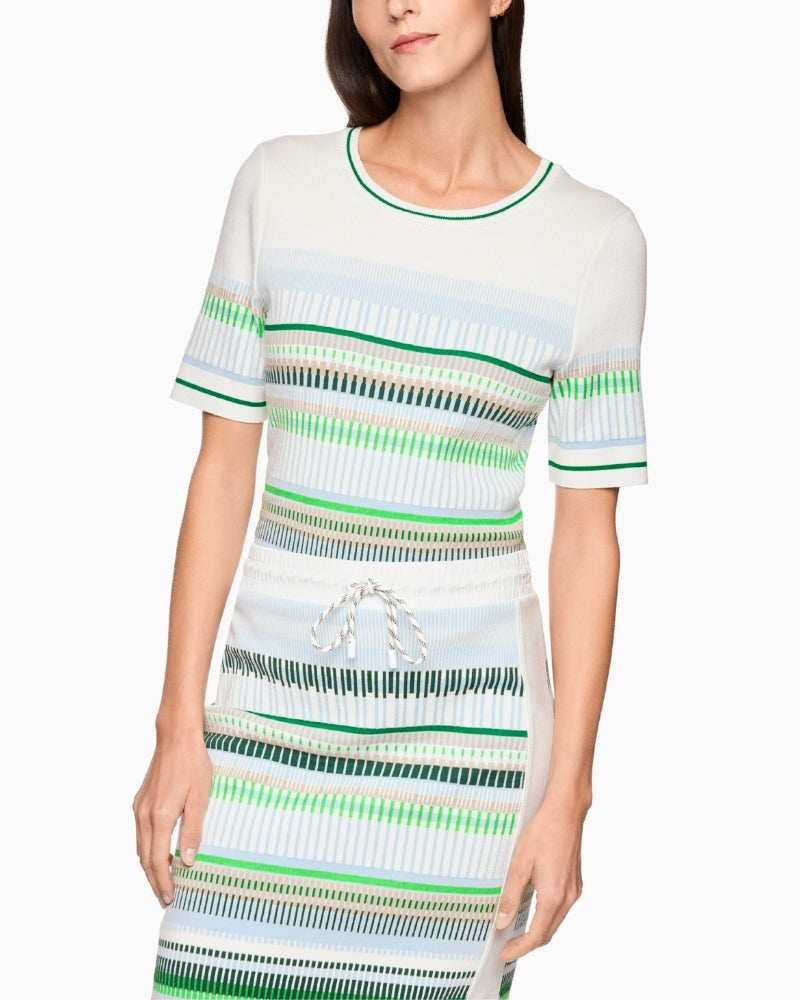 Marc Cain white short sleeve knit pullover front view – Áines Boutique