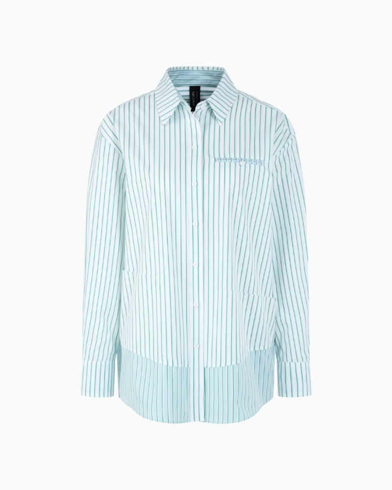 Marc Cain light blue striped cotton shirt front view – Áines Boutique