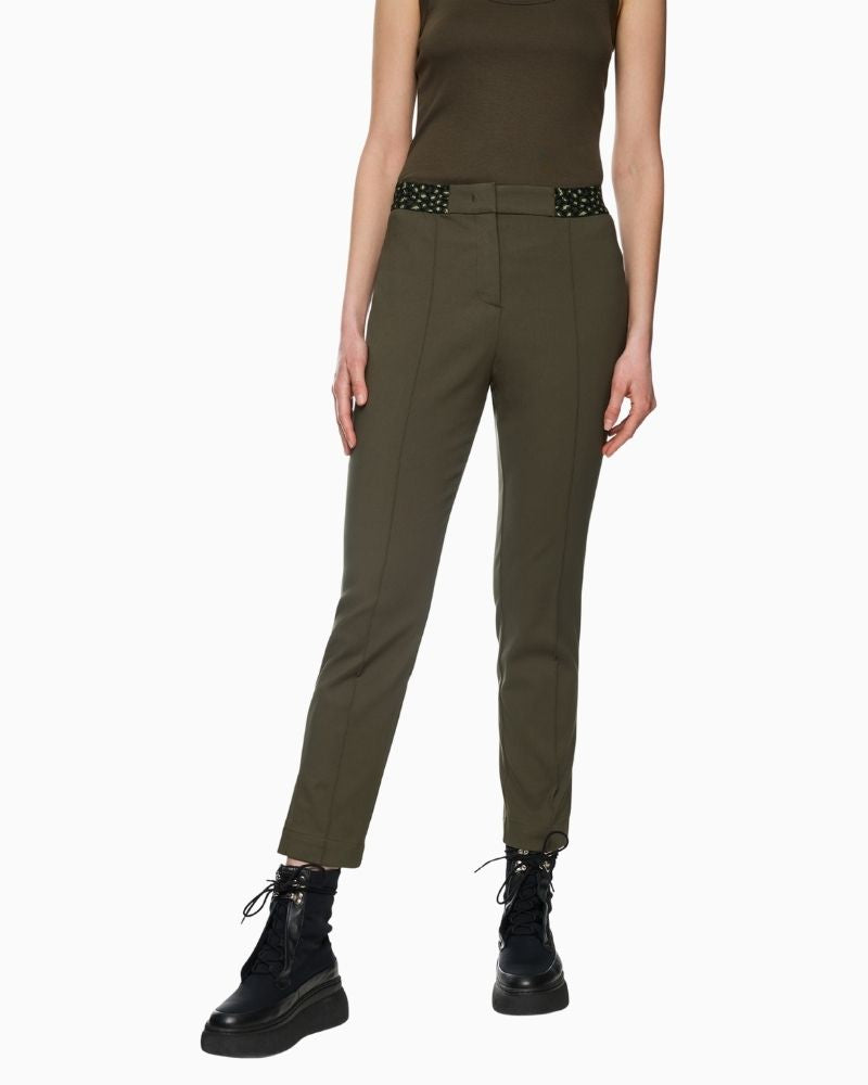 Marc Cain SYDNEY trousers in olive with stitched crease and cropped leg