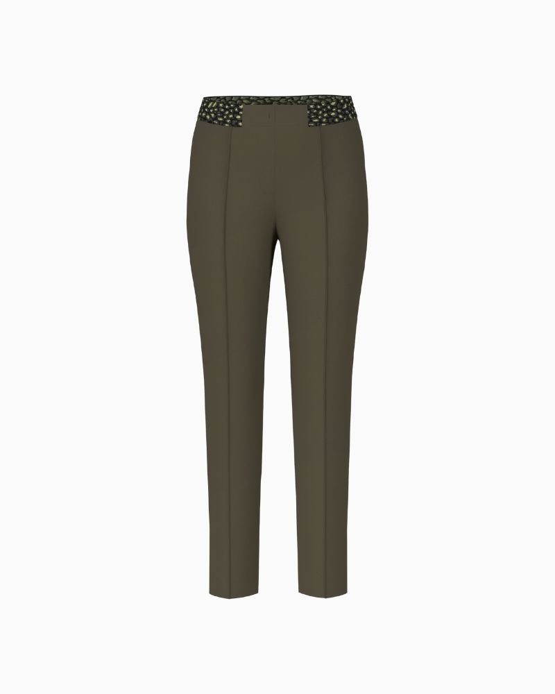 Marc Cain SYDNEY trousers in olive with stitched crease and cropped leg