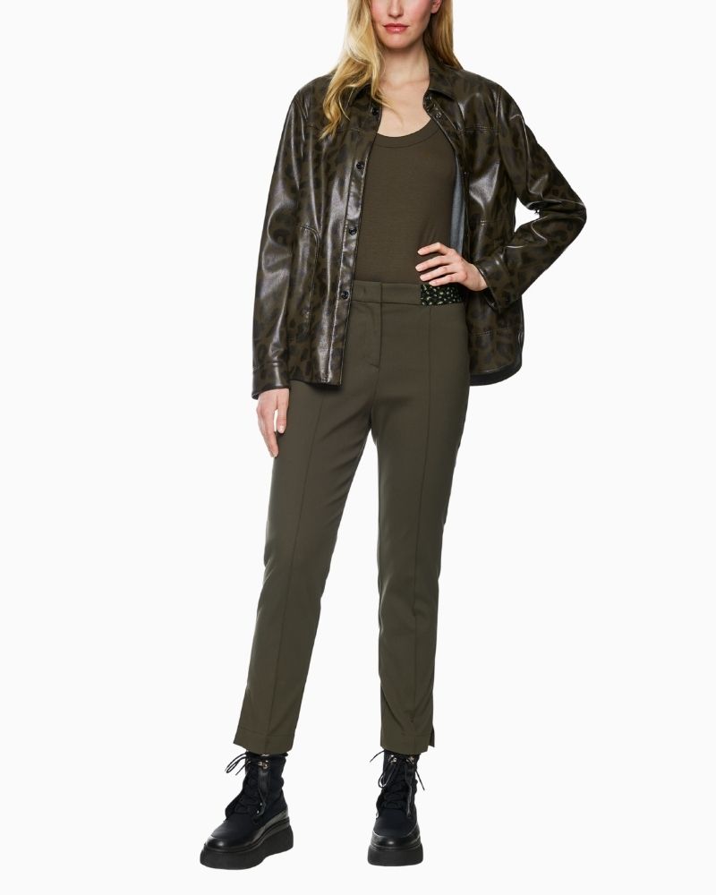 Marc Cain SYDNEY trousers in olive with stitched crease and cropped leg