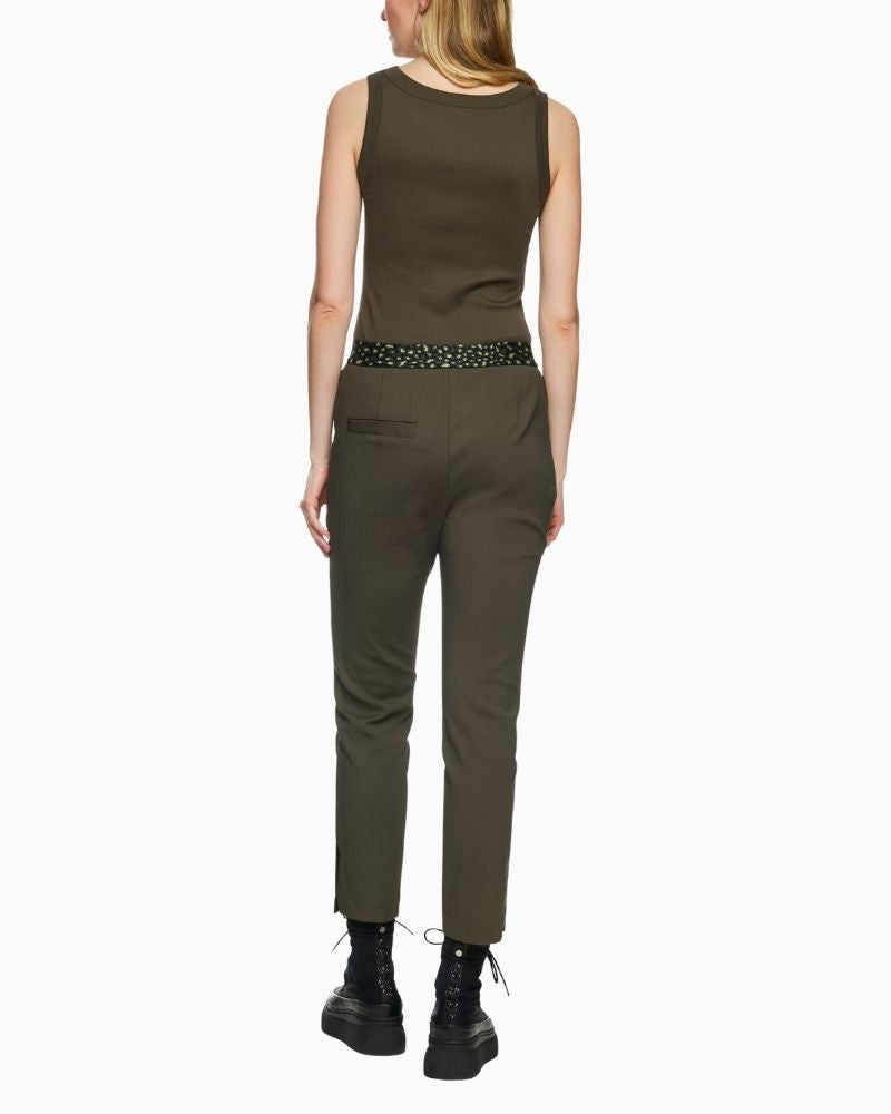 Back of Marc Cain SYDNEY trousers in olive with stitched crease and cropped leg