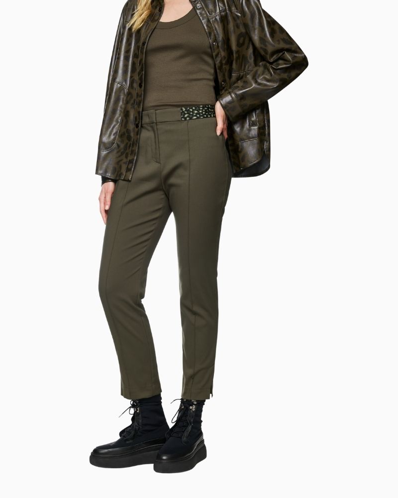 Marc Cain SYDNEY trousers in olive with stitched crease and cropped leg