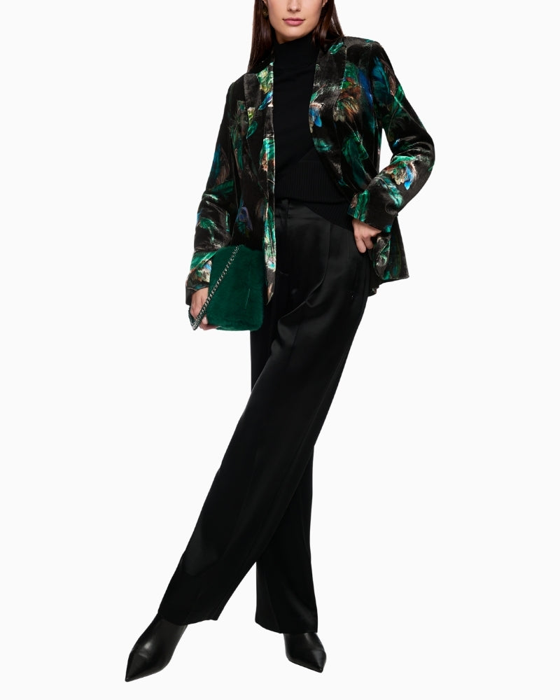 Velvet blazer by Marc Cain with mystical feather print and soft tailored fit