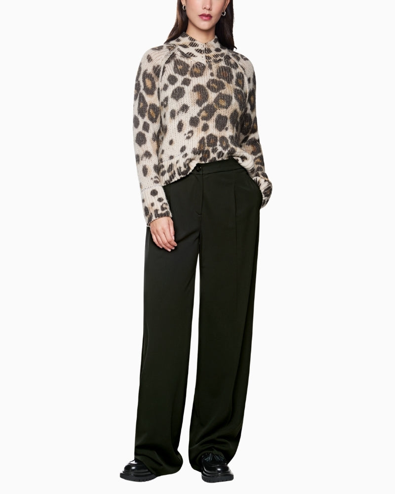 Front view of Marc Cain WICHITA high waist wide fit trousers with press creases and side pockets