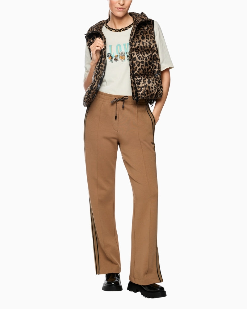 Marc Cain WASHINGTON wide cut trousers in milk coffee with braided side stripe