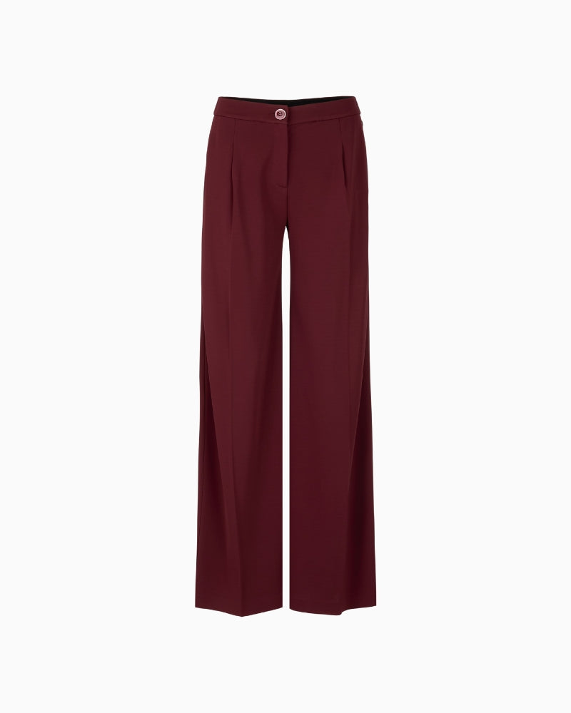 Front view of Marc Cain WICHITA wide-leg trousers with high waist and creases