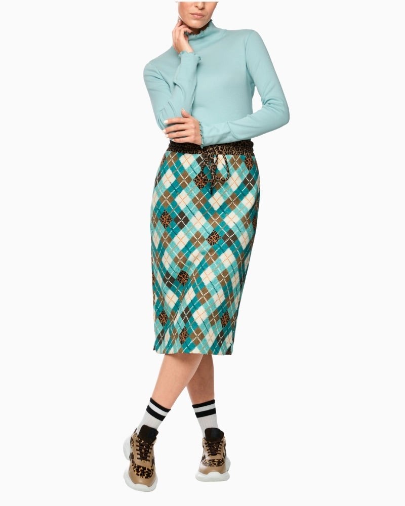 Front view of Marc Cain ribbed turtleneck shirt with slim fit and rolled neckline