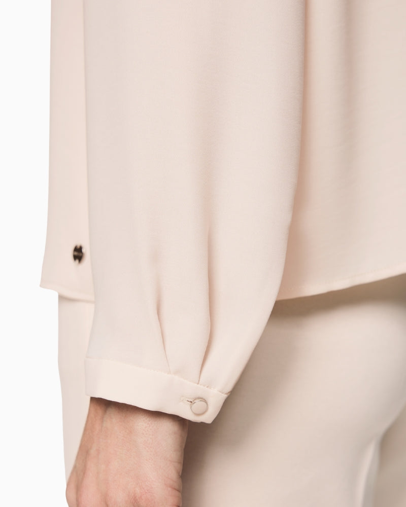 Marc Cain Blouse with Flounces in Light Beige, long sleeve and cuff detail