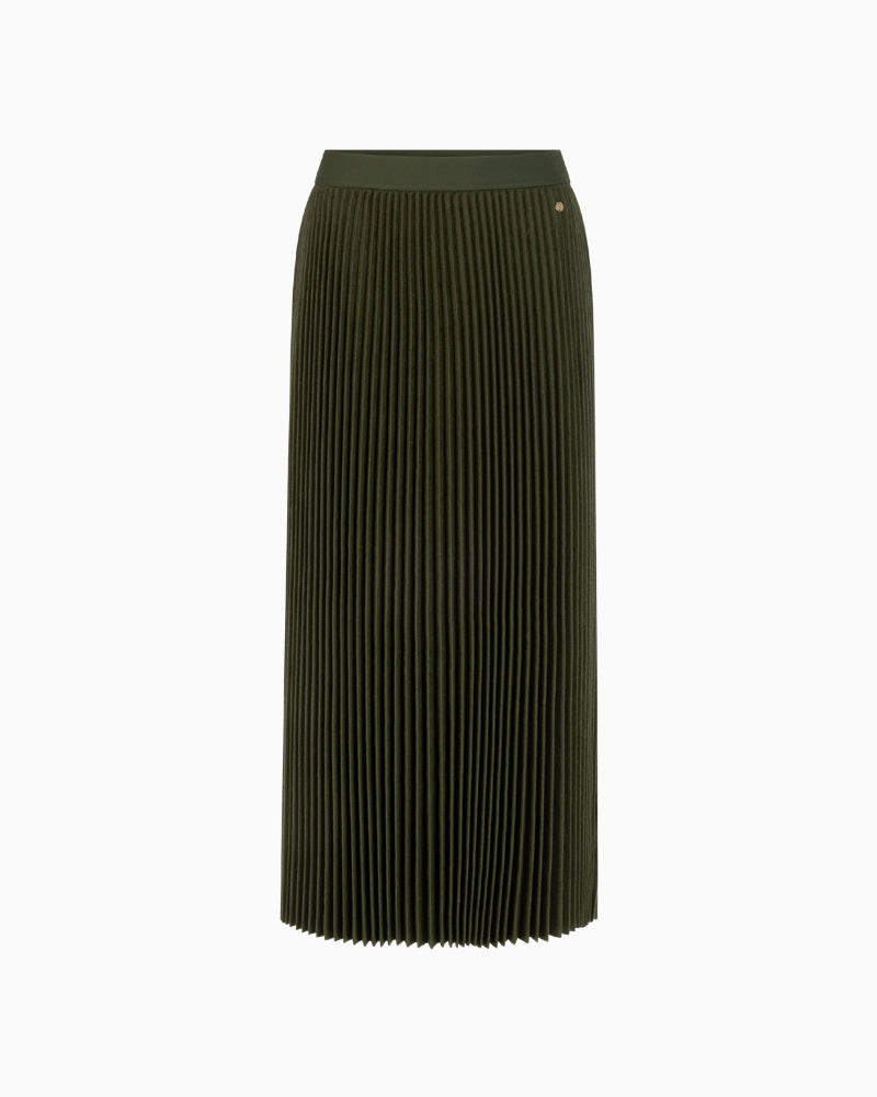 Marc Cain Boiled Wool Midi Skirt in Forest Night New waistband detail
