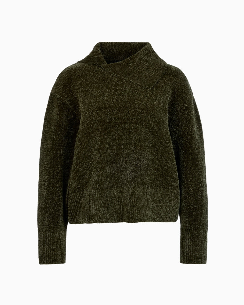 Marc Cain Chenille Yarn Turtleneck Jumper in Khaki front view