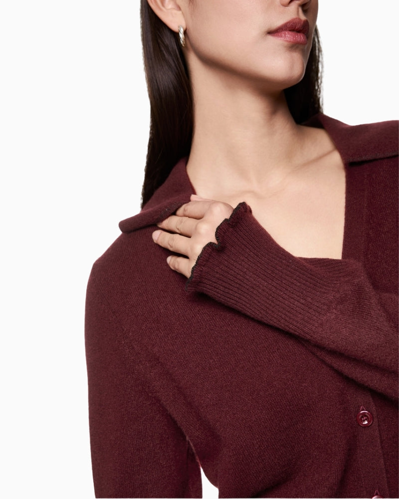 Cuff gathering detail on Marc Cain’s luxury cashmere cardigan