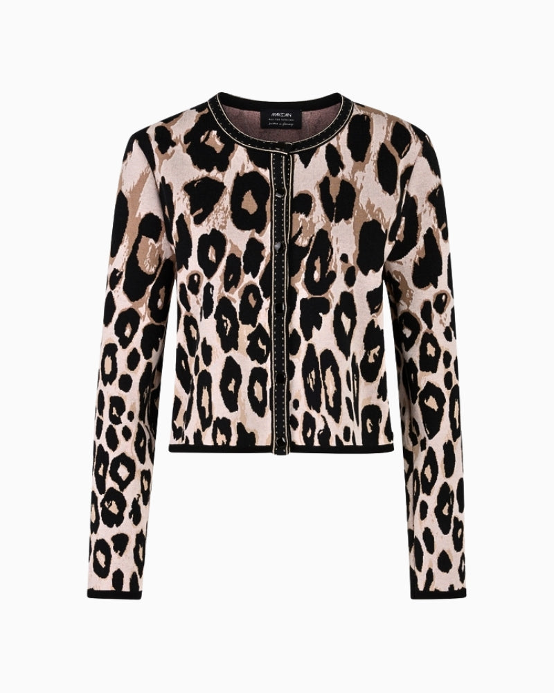 Front view of Marc Cain organic cotton cardigan with round neck and buttons