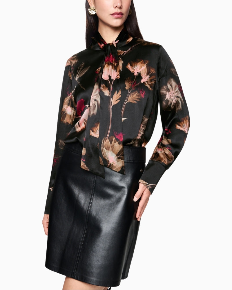 Marc Cain floral silk blouse in black with detachable bow