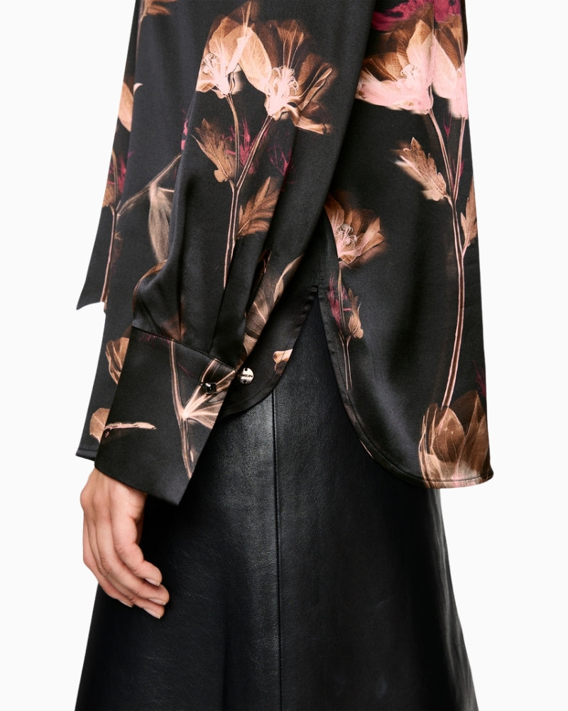 Side view of Marc Cain Floral Silk Blouse showing sleeve and cuff details