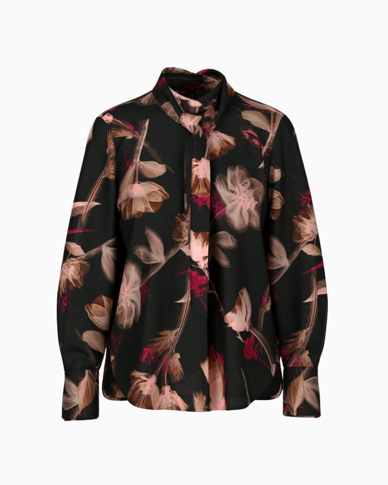 Flat lay front view of Marc Cain Floral Silk Blouse