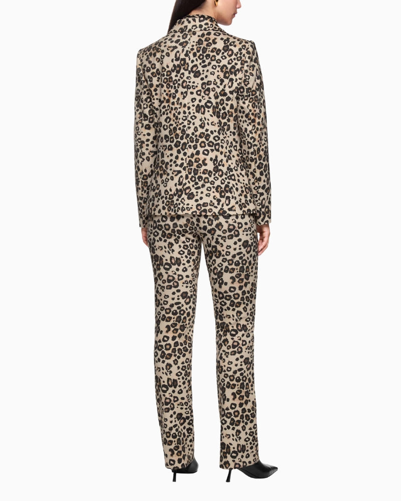 Back view of blazer showing overall leopard print and clean seams