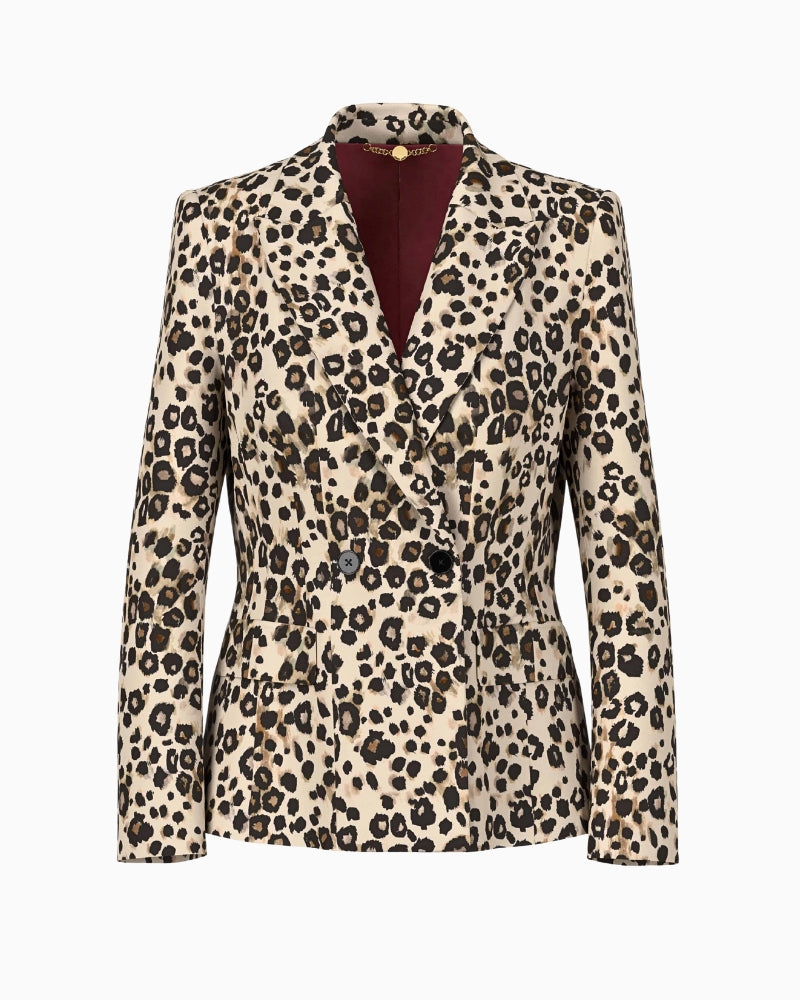 Flat lay view of the blazer showcasing inner lining and lapel structure