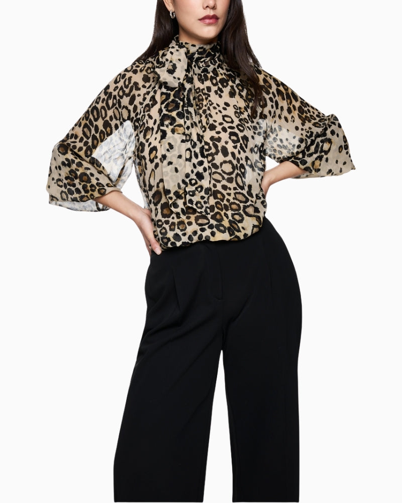 Marc Cain semi-transparent leopard print blouse with bow tie