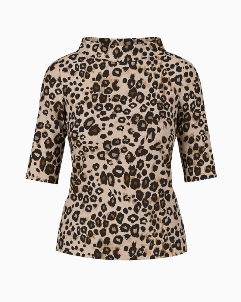 Front view of fitted Marc Cain T-shirt with animal print