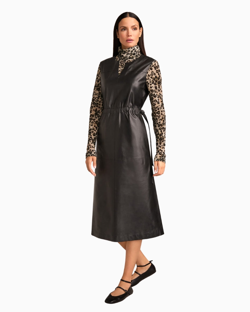 Soft fitted velour Marc Cain top in brown and black leopard pattern