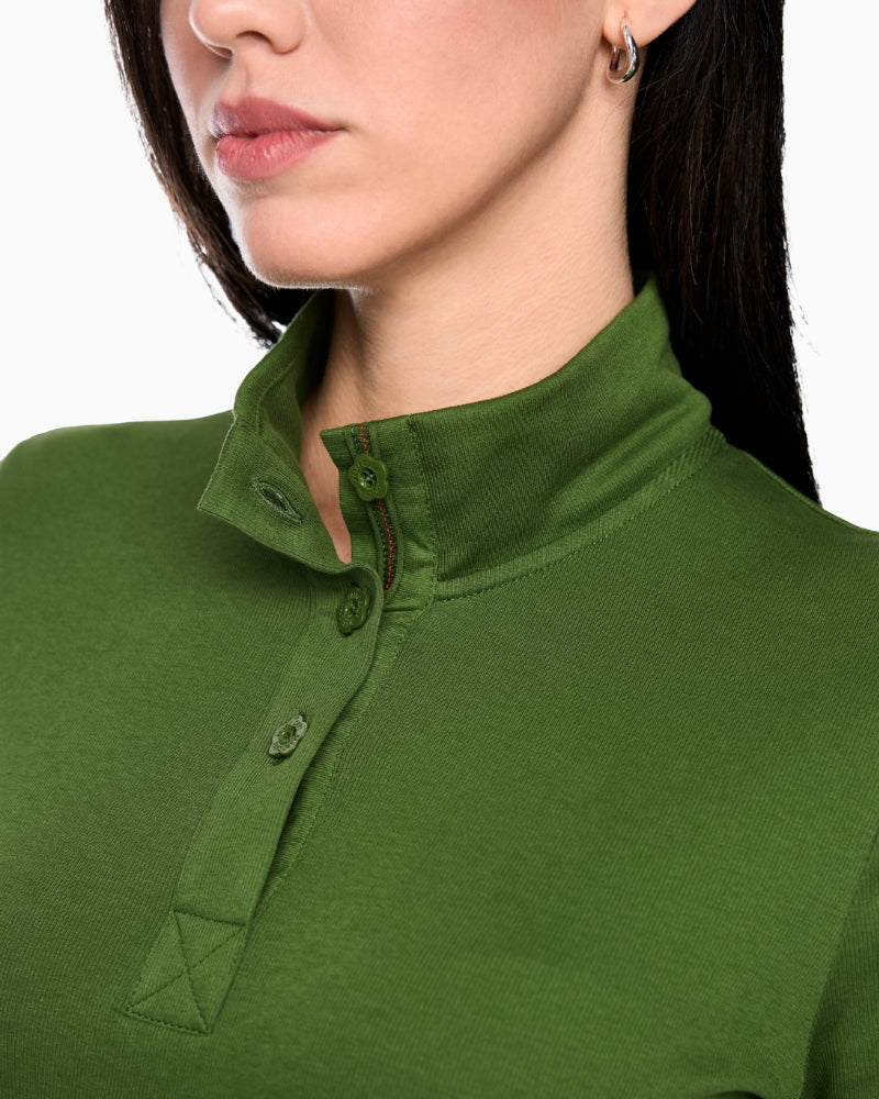 Marc Cain Long-Sleeved Shirt with Stand-Up Collar in Green collar detail