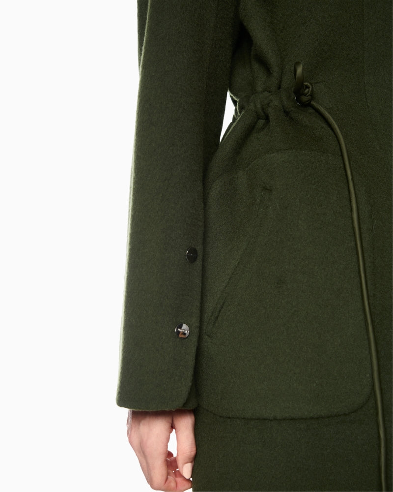 Marc Cain Luxury Coat in Khaki drawstring waist detail