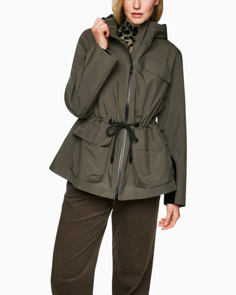 Marc Cain olive outdoor jacket with hood and drawstring
