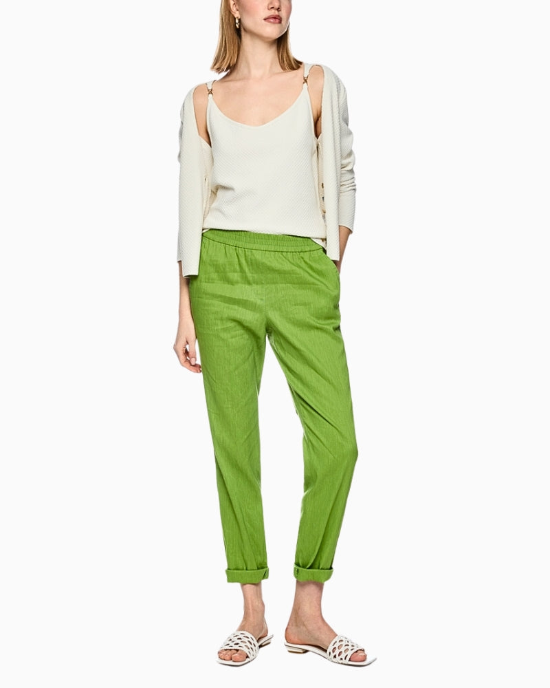 Marc Cain RHODOS Lightweight Pull-On Trousers green front view on model