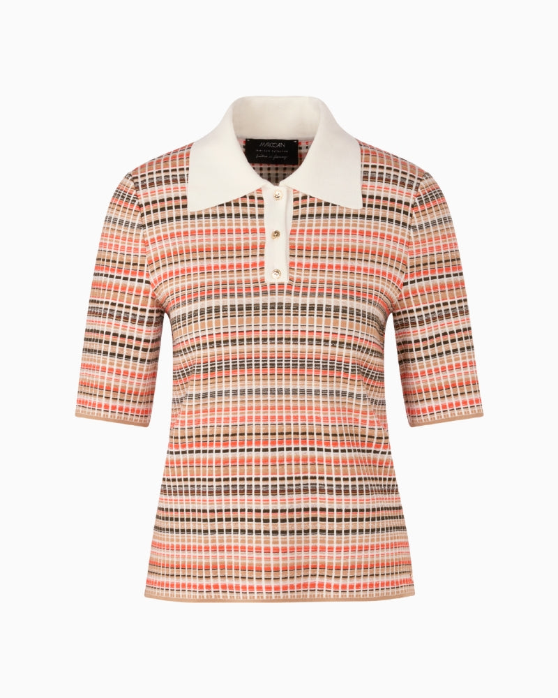 Marc Cain Shimmer Knit Polo Shirt in Orange fabric detail