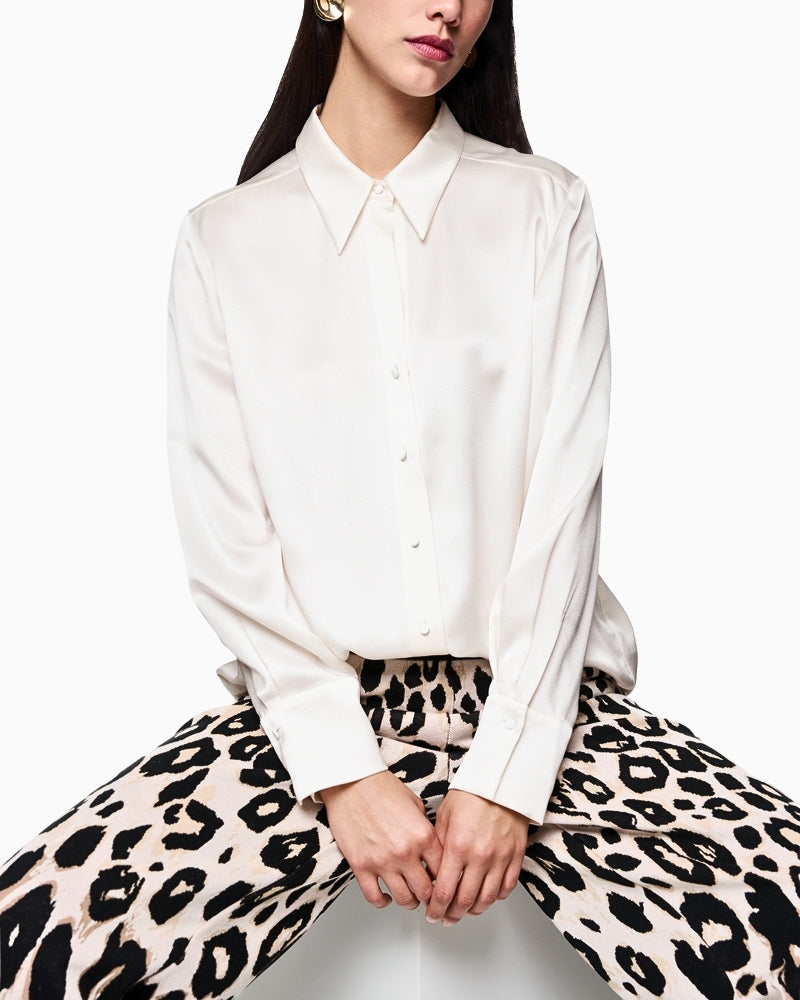 Marc Cain off-white silk blouse with collar and open button front
