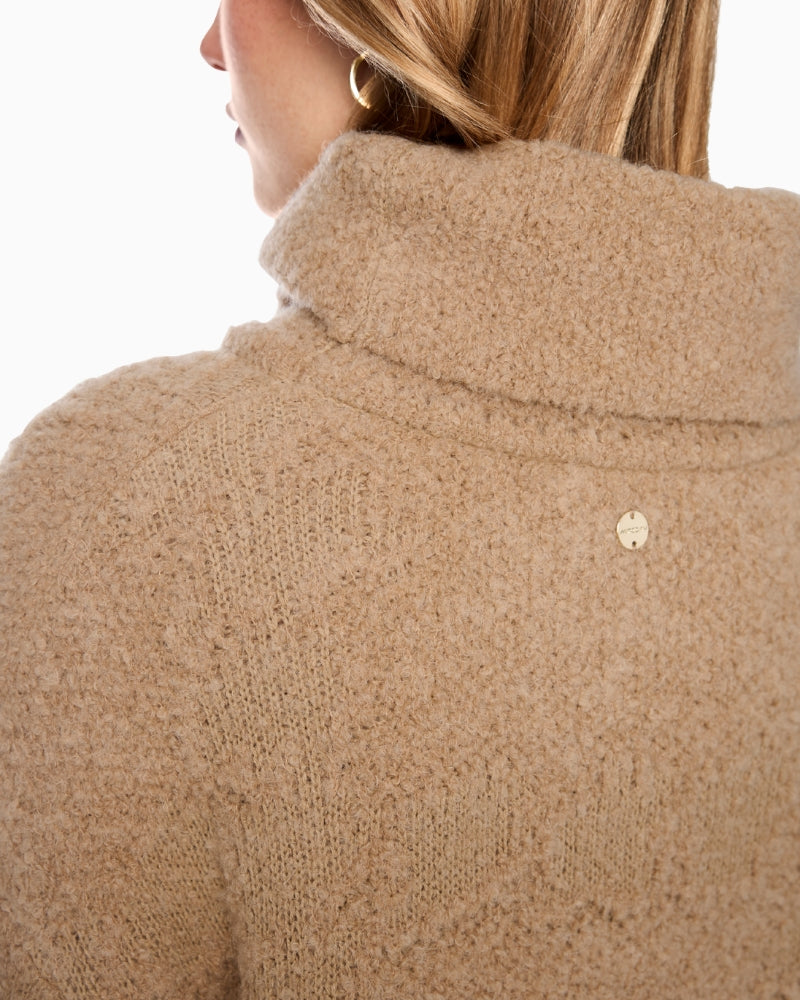 Marc Cain Soft Turtleneck Jumper in Camel back logo detail
