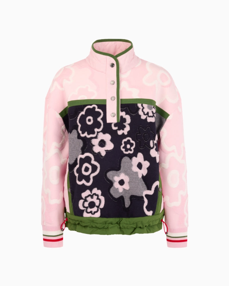 Marc Cain Trekking Jumper with Stand-Up Collar in Pale Pink fabric detail