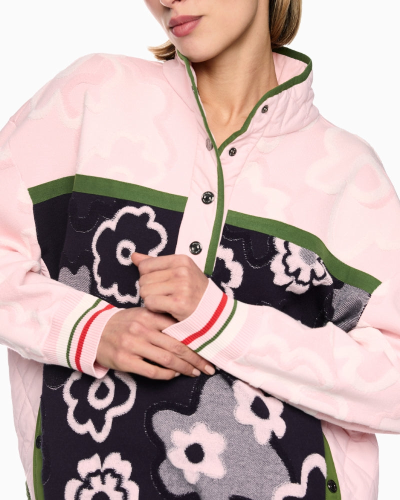 Marc Cain Trekking Jumper with Stand-Up Collar in Pale Pink hem detail