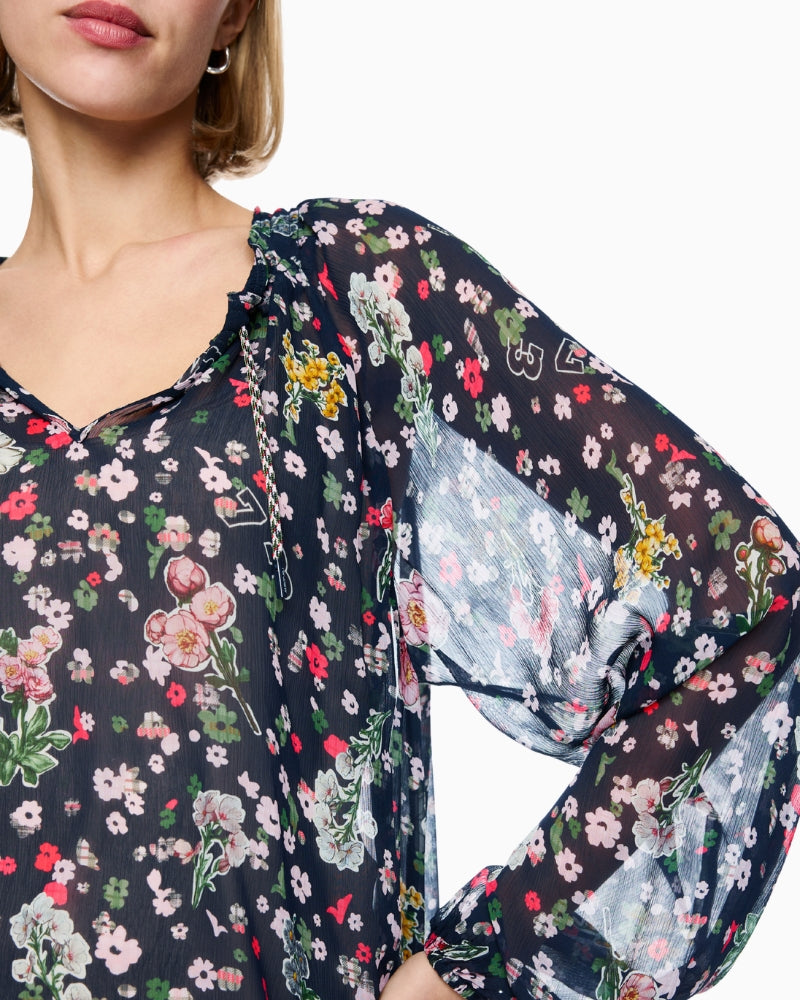 Marc Cain Viscose Blouse with Floral Print in Navy neckline detail