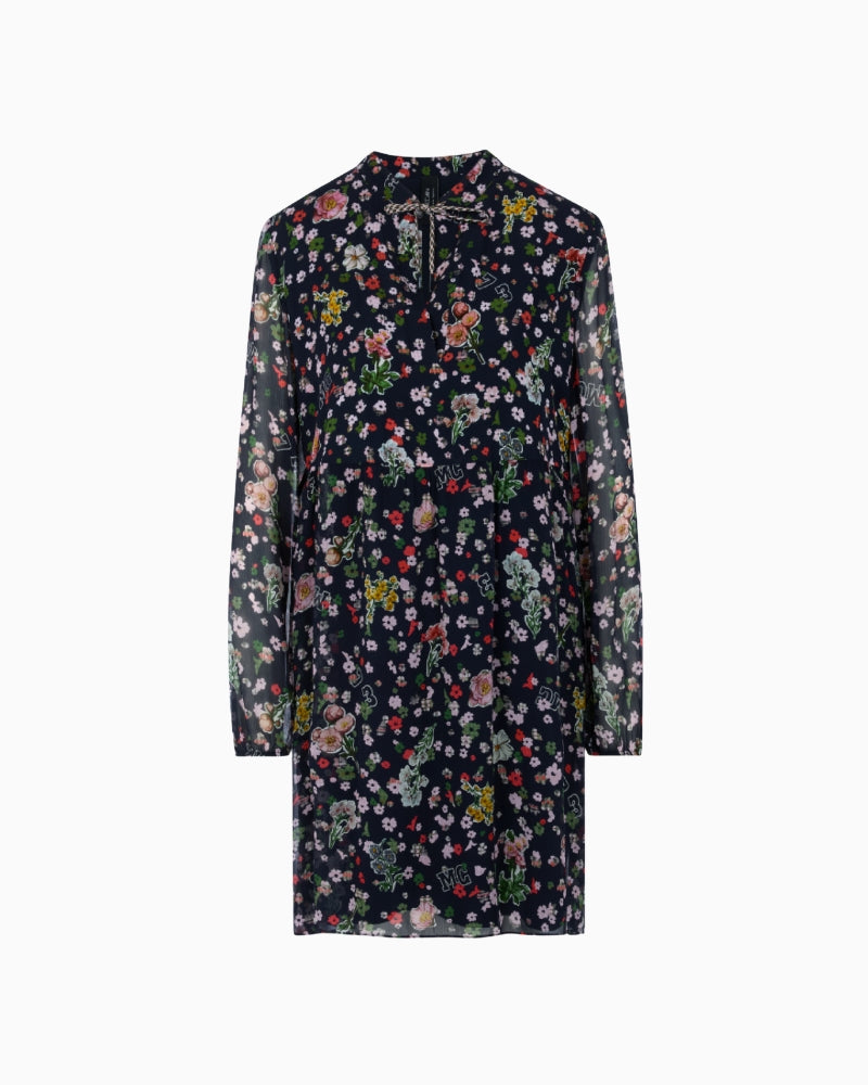 Marc Cain Viscose Dress with All-Over Print in Navy floral print detail