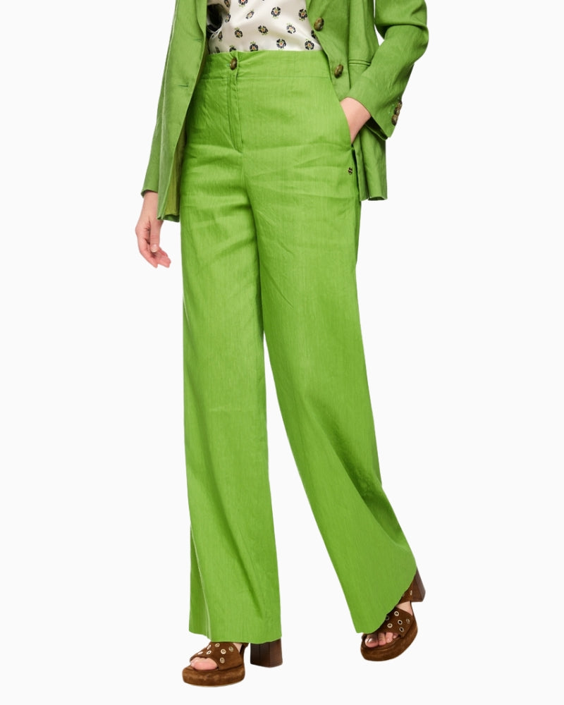 Marc Cain WAUKEE linen viscose trousers green front view