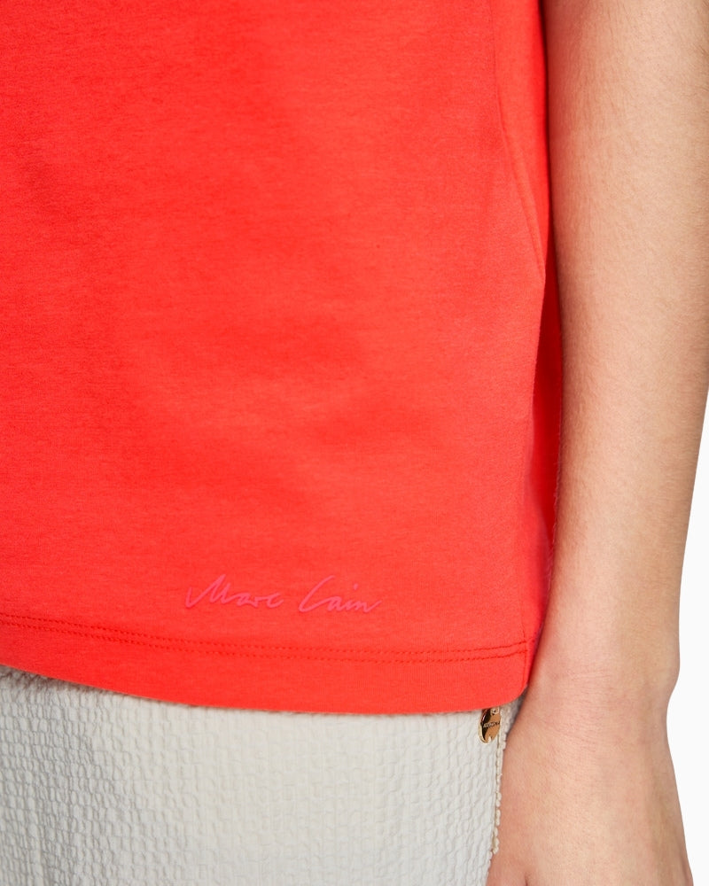 Marc Cain cotton stretch top orange brand logo detail