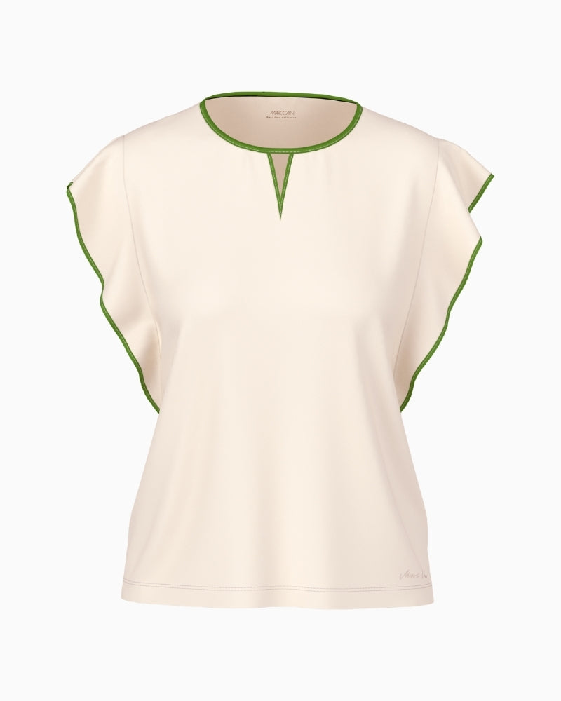 Marc Cain cotton stretch trim T-shirt bright ecru full front view
