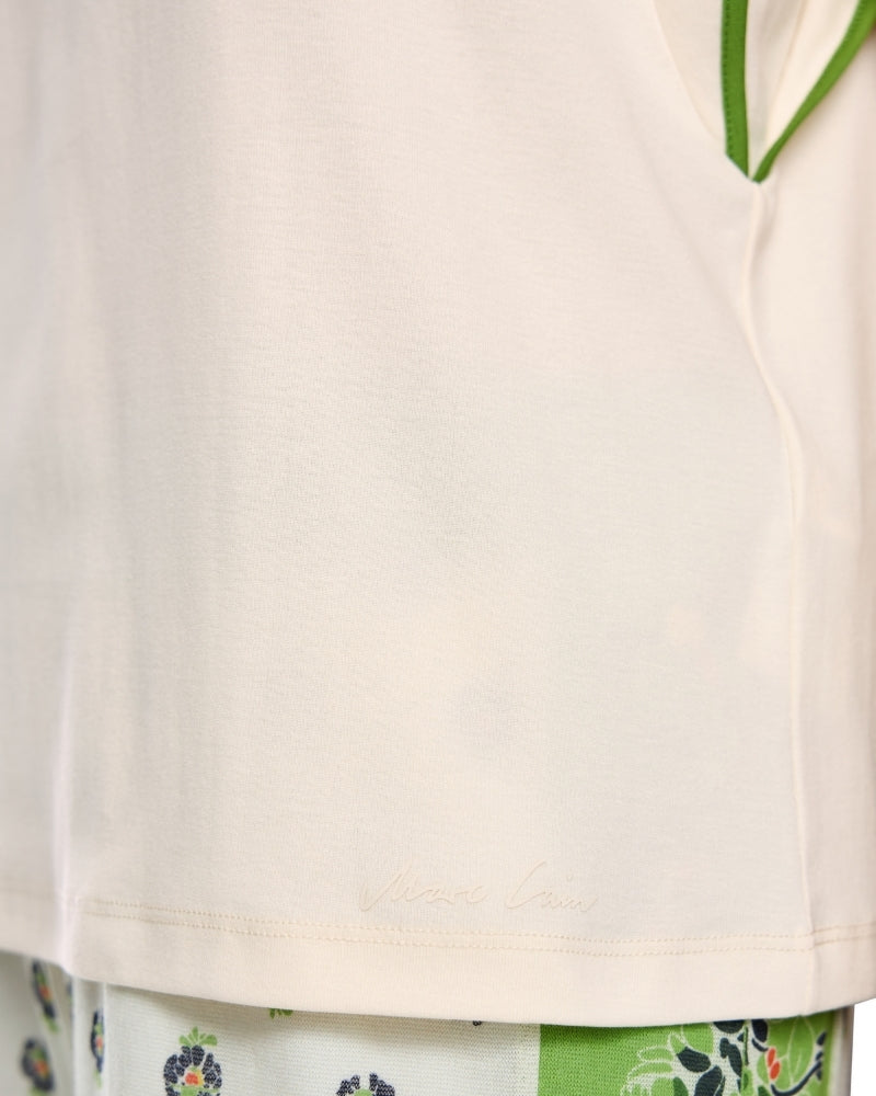 Marc Cain cotton stretch trim T-shirt bright ecru side detail