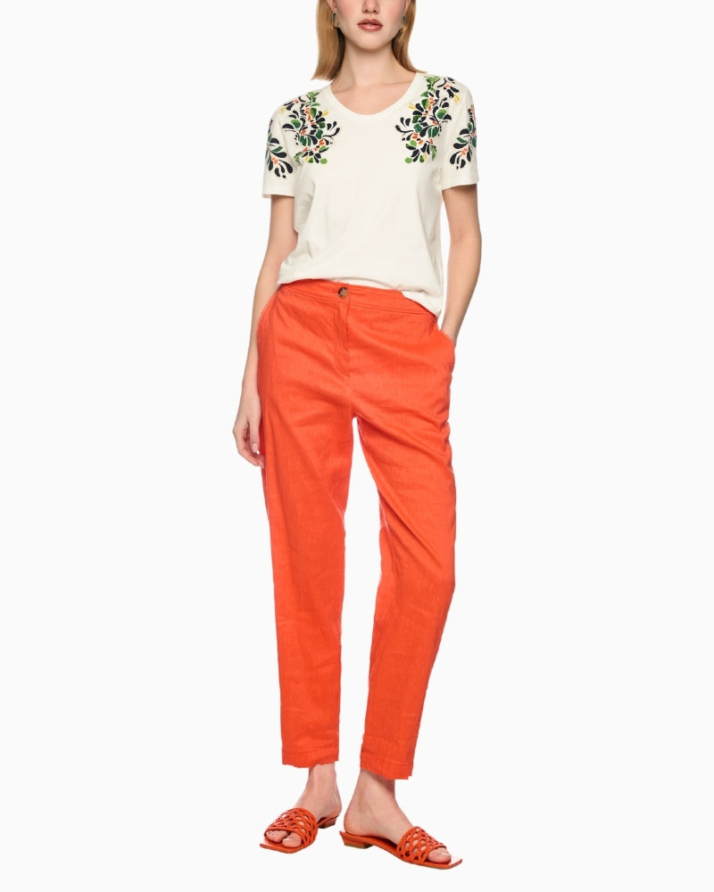 Marc Cain hibiscus print T-shirt off-white full outfit front view