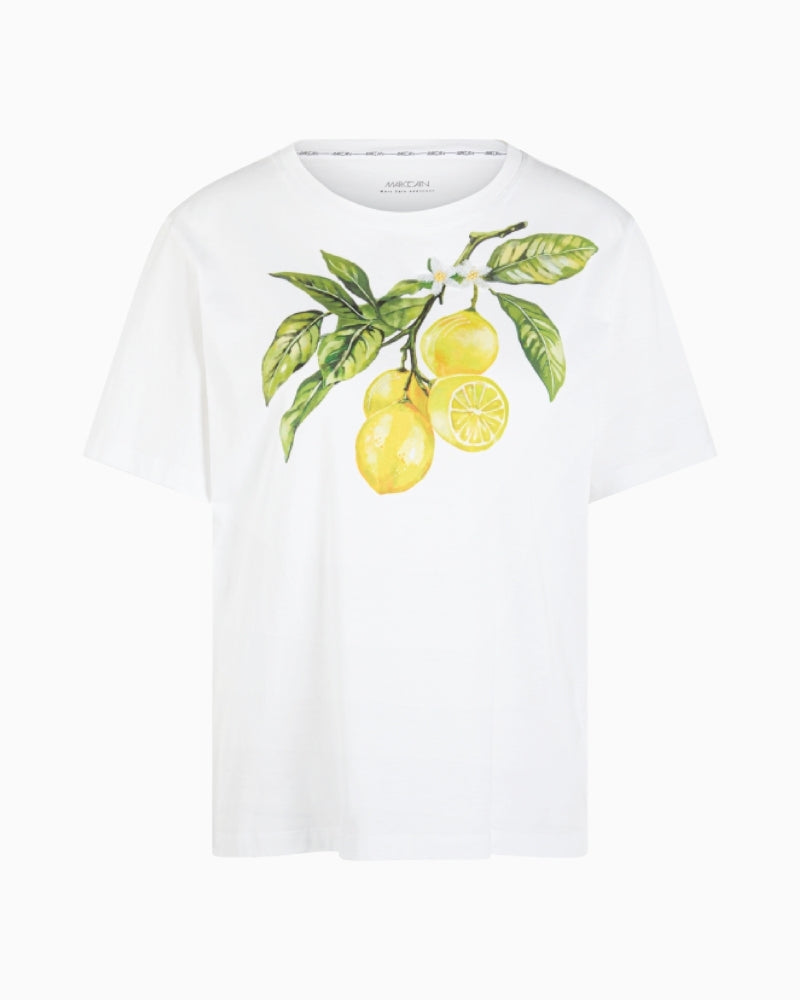 Marc Cain lemon print organic cotton T-shirt in white front flat view