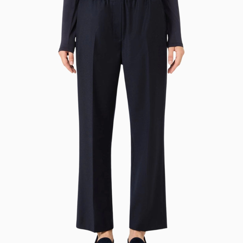 Max Mara Stretch Wool Flannel Trousers in Navy front view