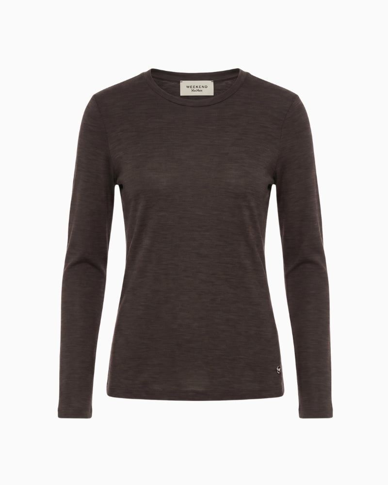 Max Mara Wool and Silk Gauze Jersey T-Shirt in brown front view