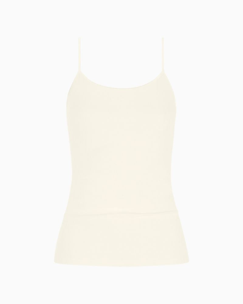 White slim fit spaghetti strap top by Mey with seamless sides