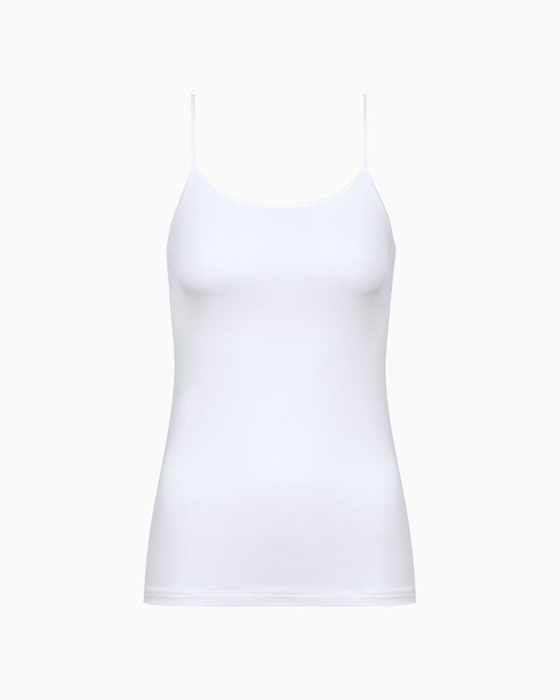 White spaghetti strap cami by Mey with seamless finish and slim fit
