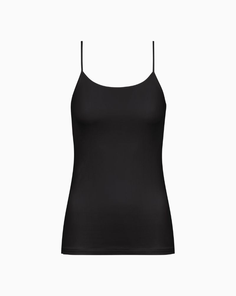Black slim fit spaghetti strap vest by Mey with seamless sides