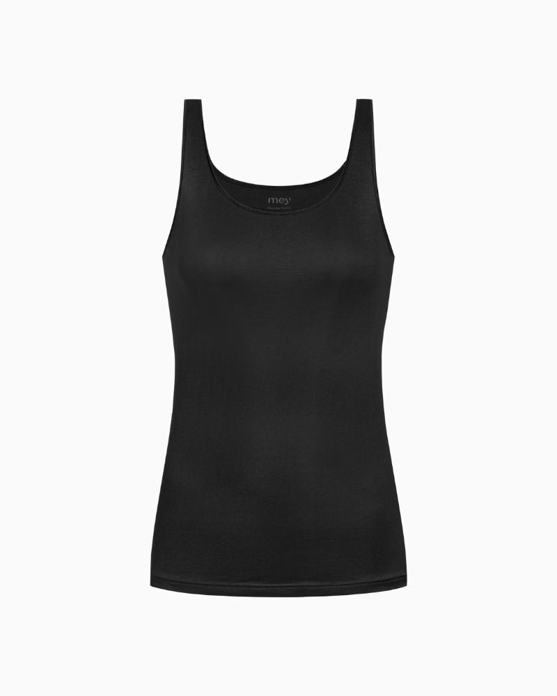 Black wide strap tank top by Mey with seamless sides and slim fit