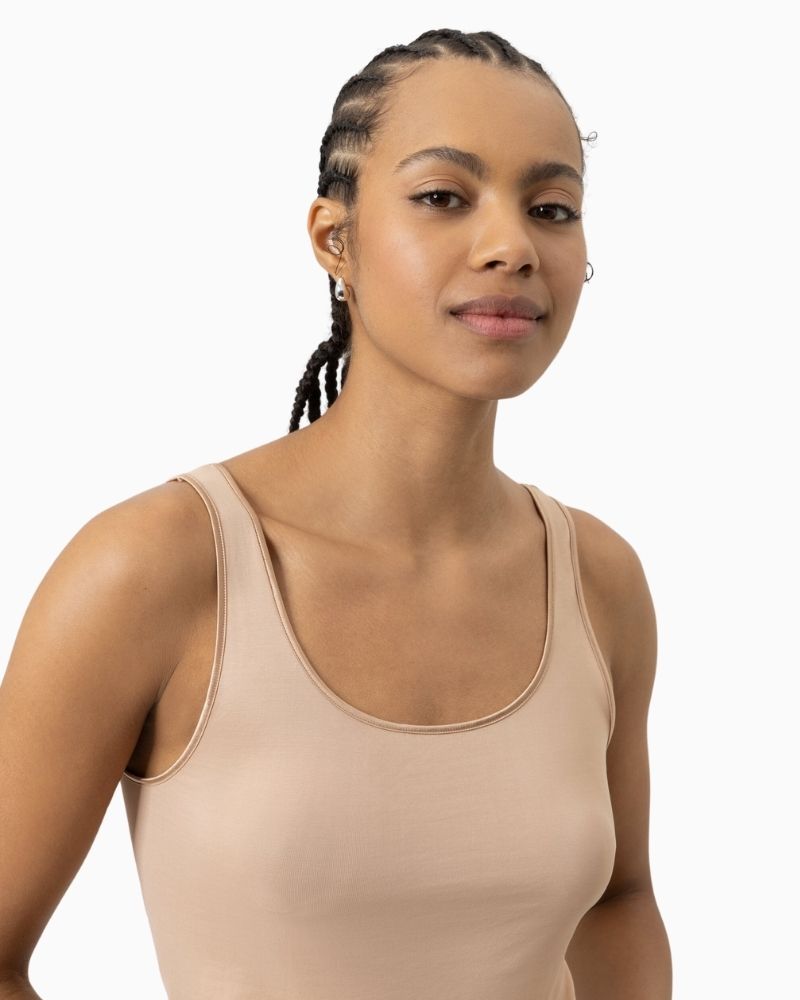 Close up of Skin tank top by Mey with wide straps and smooth finish